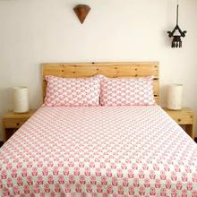 Pink Pot Printed Double Bed Cotton Bedsheet