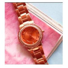 Ultima Rose Gold Round Dial Stone Studded Analog Watch For Women