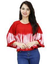 Red Cotton Round Neck Tie Dye Poncho For Women