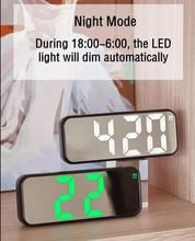 Mirror Digital Alarm Clock 12/24H 2 Time Display Modes LED Clocks