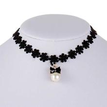 Women Lace Choker Necklace Gothic Bow-knot Pendant Jewelry Necklaces Black