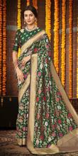 Green/ Floral Printed Silk Saree With Attached Matching Blouse For Women