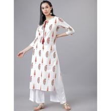 Women White & Rust Red Printed Straight Kurta