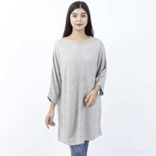 Light Grey Solid Mix Cashmere Long T-Shirt For Women