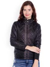 Black Solid Quilted Jacket For Women