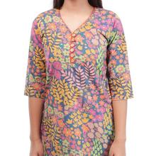 Multicolored Leaves Printed Front Buttoned Kurti For Women