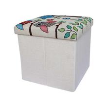 Off White/Green Owl Printed Foldable Ottoman