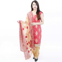 Dark Pink/Golden Embroidered Kurta Shalwar Set For Women