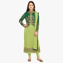 Stylee Lifestyle Green Embellished Traditional Jardoshi Work with Crystal & Cut work Dress with Designer Jacket for Wedding, Festival, Parties