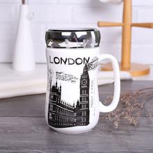 London Printed Designer Ceramic Coffee Mugs with Mirror Lid