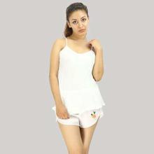 Rose Patched Shiny Nightwear- White