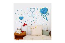 Blue Flowers With Love Heart Shape Butterfly Wall Decal Wall Stickers