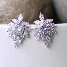 White Stone Embellished Floral Stud Earrings For Women