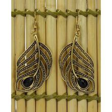 Golden/Black Leaf Stoned Earrings For Women