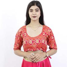 Orange/Pink Elephant Printed Saree Blouse For Women - NB-1010