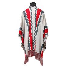 Intarsia Poncho With Fringe