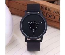 Full Matte Turntable Casual Leather Strap Unisex Analog Watch- Black