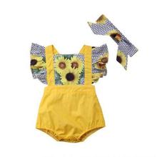 Cute 2Pcs Newborn Kid Baby Girl Sunflower Ruffles Romper Playsuit