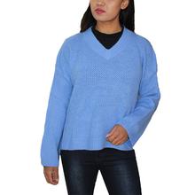 Blue Cable Knit Pullover For Women