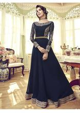 Stylee Lifestyle Navy Blue Georgette Embroidered Dress Material - 1881