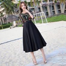 Chic Elegant Botanical Embroidery Length Flare Black Dress Wedding Party Dress