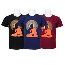 Pack Of 3 Buddha Printed 100% Cotton T-Shirt For Men- Black/Blue/Maroon - 022