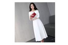 Chic Elegant White Half Sleeve Slim Long Gown Evening Dress