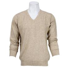 100% Wool Solid Round Neck Sweater For Men - Grey