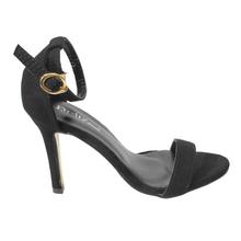 Black Solid Stiletto Heel Ankle Strap Shoes For Women - 1918-D3