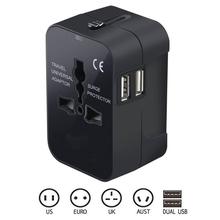 Bukey Travel Adapter-  All in One Universal AC Plug Adapter Power Converter with Dual USB Charging Ports for US EU UK AUS Europe Cell Phone- Black