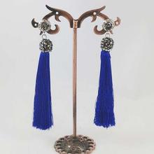 Gray Stone Embellished Tassel Earrings For Women