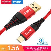 TOPK 1M 3A Quick Charge 3.0 USB Type C Cable Fast Charging Phone Cable for Samsung Huawei Xiaomi