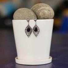 Silver/Black Stoned Textured Drop Earrings For Women