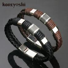 2018 new Jewelry Punk 2 color Zinc Alloy Accessories Weave Genuine leather Men braided  Bracelet male Bangles pulseras hombre