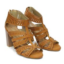 Brown Laser Cut Block Heels For Women