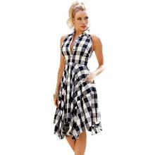 SALE-  2018 Fashion Flared Plaid Leisure Vintage Dresses