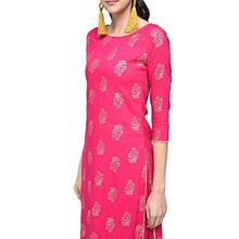 Stylum Women's Gold Print Rayon Straight Kurta Palazzo Set