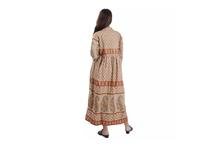 Floral Printed Long Kurti Dress For Women-Light Brown