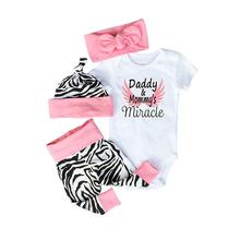 Daddy’s and Mommy’s Miracle Newborn Baby Girls Cotton Rompers Set(Romper + Trousers + Hat) HF-647