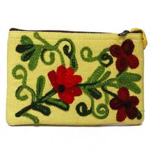Yellow/Maroon Floral Printed Embroidered Purse For Women