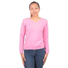 Pink V Neck Pullover Sweater for Women