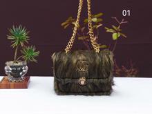 Women's Faux Fur Fuzzy Shoulder Bag With Gold Chain