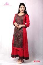 Red Ethnic printed Rayon double layer Kurti