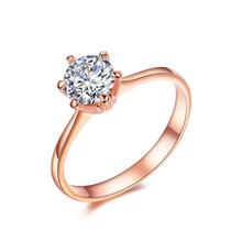 18K Rose Gold Plated Classic 6 Prong Sparkling Solitaire Zircon Ring