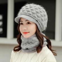 Double layer design winter hats for women warm rabbit fur