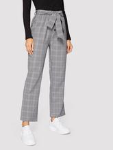 Plaid Waist Tie Button Front Pants