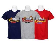 Pack Of 3 Embroidered 100% Cotton T-Shirt For Men-Blue/Grey/Red