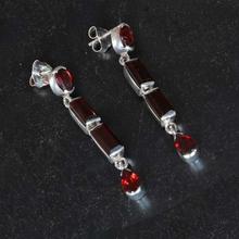 Garnet Studded Silver Sterling Earrings (92.5% Silver) For Women - 4.9g - EBK-GLG-GT