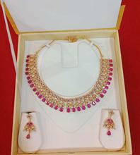 Ruby Stones and Diamond Embellished Necklace Set For Women