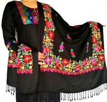 Red Border Embroidered Acrylic Pashmina Shawl for Women